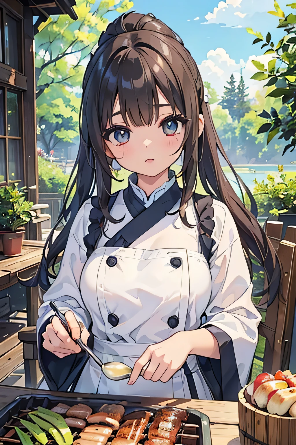 highest quality、High resolution、Detailed Background、(Beautiful face in every detail:1.4)、Anatomically correct、(Draw the usual number of fingers:1.2)、(Detailed facial expressions)、(Detailed eyes:1.2)、(Detailed eyes:1.2)、Beautiful, smooth skin、age beauty、(Three Women:1.3)、Huge breasts、(Highly detailed face:1.4)、Brown Hair、Black Hair、cute hair color、ponytail、Bobcut、Braided long hair、Wavy Hairstyle、well-groomed eyebrows、Perfect body line、Barbecue Spot、Outdoor cooking area、Cowboy Shot、

(Two women having a good time at a Barbecue Spot:1.5)、

You can enjoy a barbecue with your family and friends.、
Bring your own food and grill and enjoy outdoor cooking.、
Using cute tablecloths and coasters on the table and using cute colored crockery and cutlery will make the barbecue even more fun.、
We also recommend decorating your table with flowers and greenery.、Minimally revealing clothing、cute