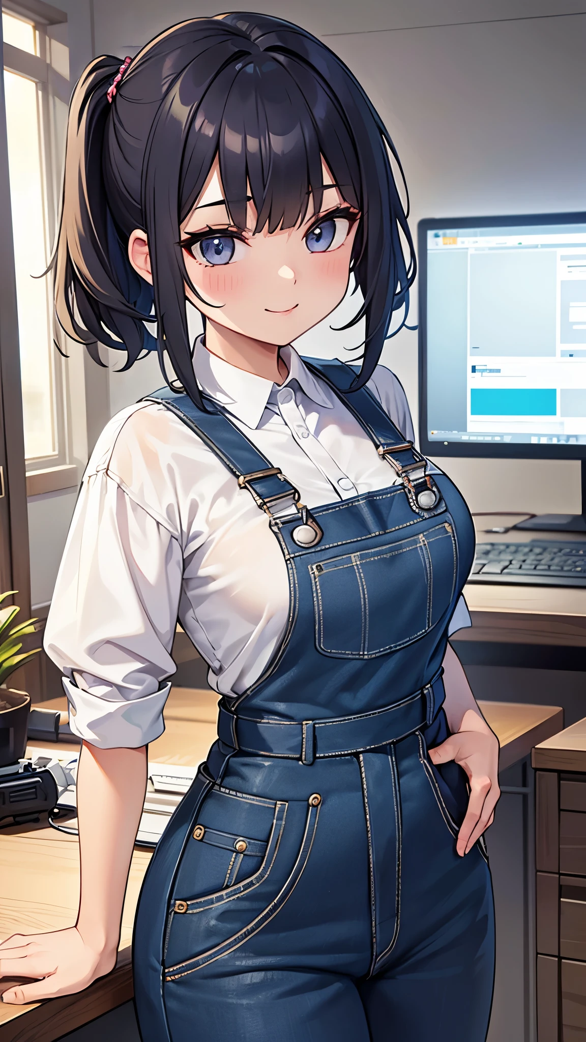 (highest quality:1.2, Very detailed, up to date, Vibrant, Ultra-high resolution, High Contrast, masterpiece:1.2, highest quality, Best aesthetics), Beautiful female mechanic, sexy, Work clothes, Overalls, Best Body Line, Beautiful fine details, A professional and confident smile, Detailed facial features, Elegant hairstyle, Power tools, detailed machine, The job description on the wall, neatly organized desk, Precision work, Adorable,