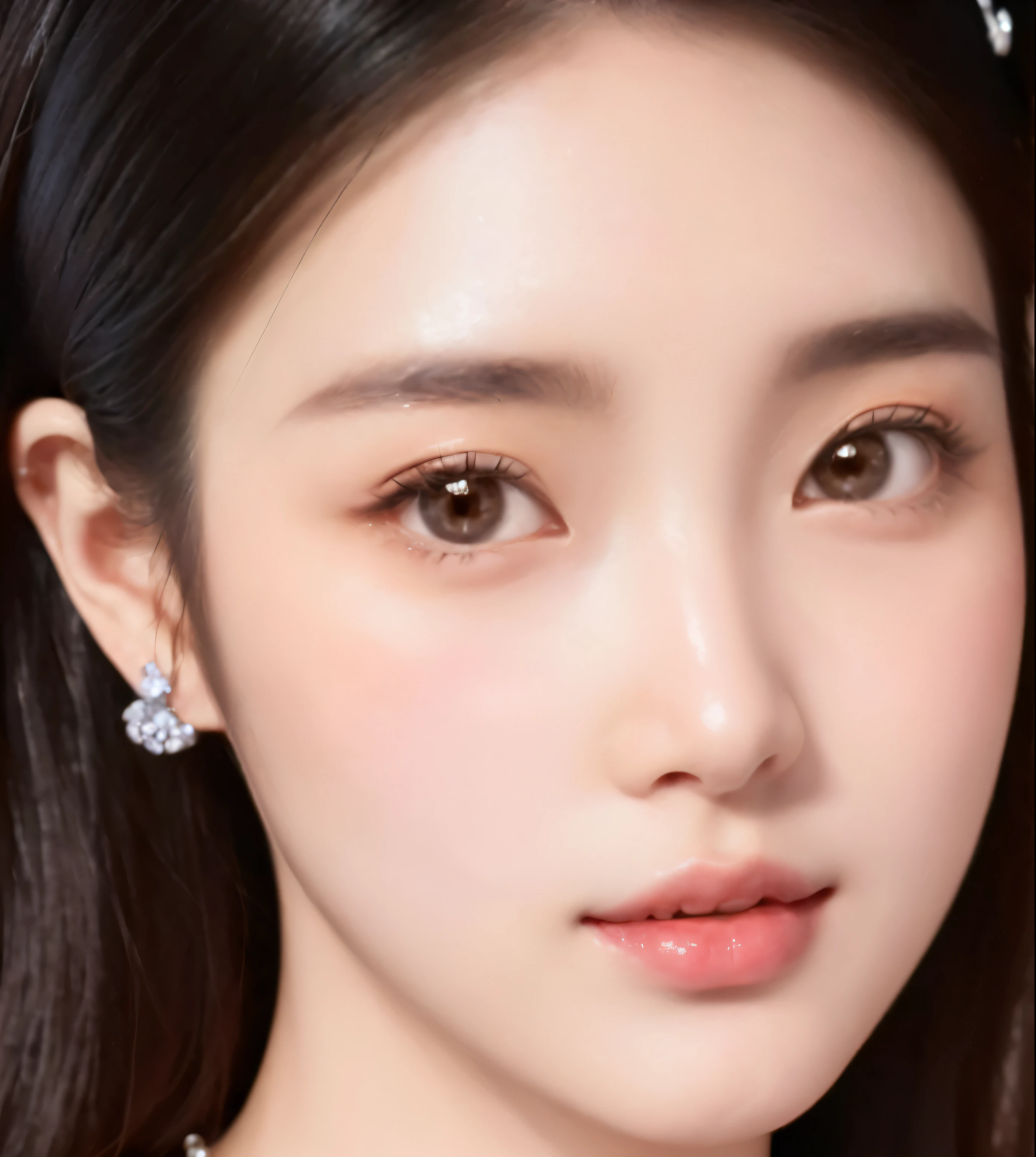 There is a woman wearing a tiara and a necklace, kawaii Practical portrait, Practical beautiful face, Practical anime 3 d style, Practical. cheng yi, beautiful Practical face, Cute round slanted eyes, Practical digital illustration, Practical cute girl painting, photoPractical beautiful face, Practicalally rendered eyes, Practical artstyle, Young and cute Korean face, Practical digital painting
