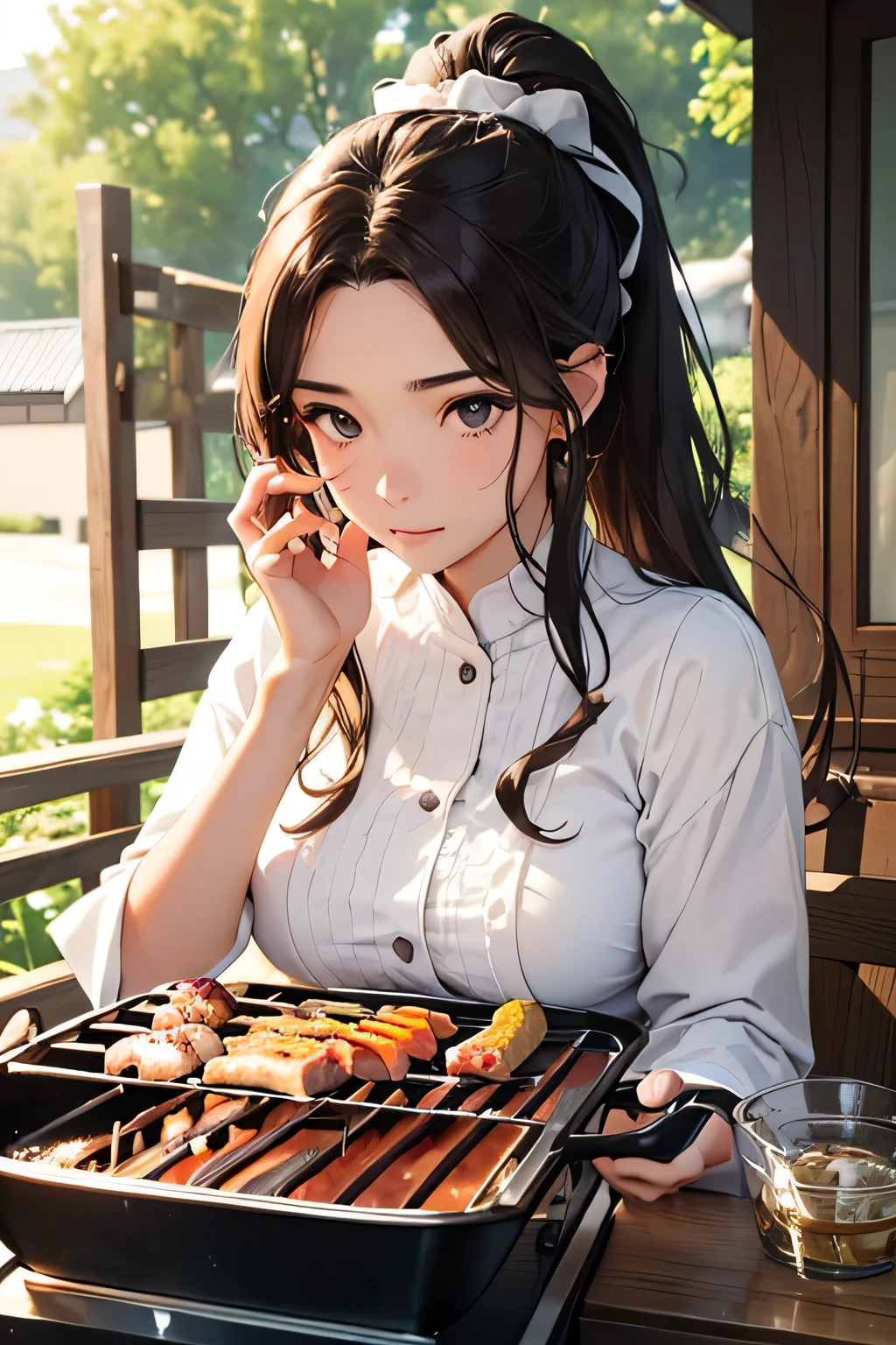 highest quality、High resolution、Detailed Background、(Beautiful face in every detail:1.4)、Anatomically correct、(Draw the usual number of fingers:1.2)、(Detailed facial expressions)、(Detailed eyes:1.2)、(Detailed eyes:1.2)、Beautiful, smooth skin、Teenage beauty、(Three Women:1.3)、Huge breasts、(Highly detailed face:1.4)、Brown Hair、Black Hair、cute hair color、ponytail、Bobcut、Braided long hair、Wavy Hairstyle、well-groomed eyebrows、Perfect body line、Barbecue Spot、Outdoor cooking area、Cowboy Shot、

(Two women having a good time at a Barbecue Spot:1.5)、

You can enjoy a barbecue with your family and friends.、
Bring your own food and grill and enjoy outdoor cooking.、
Using cute tablecloths and coasters on the table and using cute colored crockery and cutlery will make the barbecue even more fun.、
We also recommend decorating your table with flowers and greenery.、cute