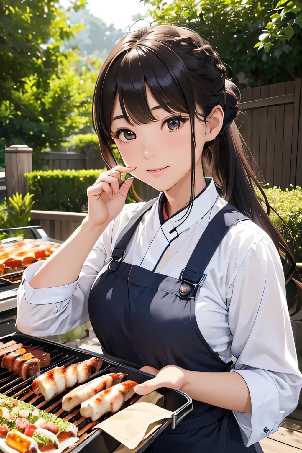 highest quality、High resolution、Detailed Background、(Beautiful face in every detail:1.4)、Anatomically correct、(Draw the usual number of fingers:1.2)、(Detailed facial expressions)、(Detailed eyes:1.2)、(Detailed eyes:1.2)、Beautiful, smooth skin、age beauty、(Three Women:1.3)、Huge breasts、(Highly detailed face:1.4)、Brown Hair、Black Hair、cute hair color、ponytail、Bobcut、Braided long hair、Wavy Hairstyle、well-groomed eyebrows、Perfect body line、Barbecue Spot、Outdoor cooking area、Cowboy Shot、
(Women having a good time at Barbecue Spot:1.5)、
You can enjoy a barbecue with your family and friends.、
Bring your own food and grill and enjoy outdoor cooking.、
Using cute tablecloths and coasters on the table and using cute colored crockery and cutlery will make the barbecue even more fun.、
We also recommend decorating your table with flowers and greenery.、cute