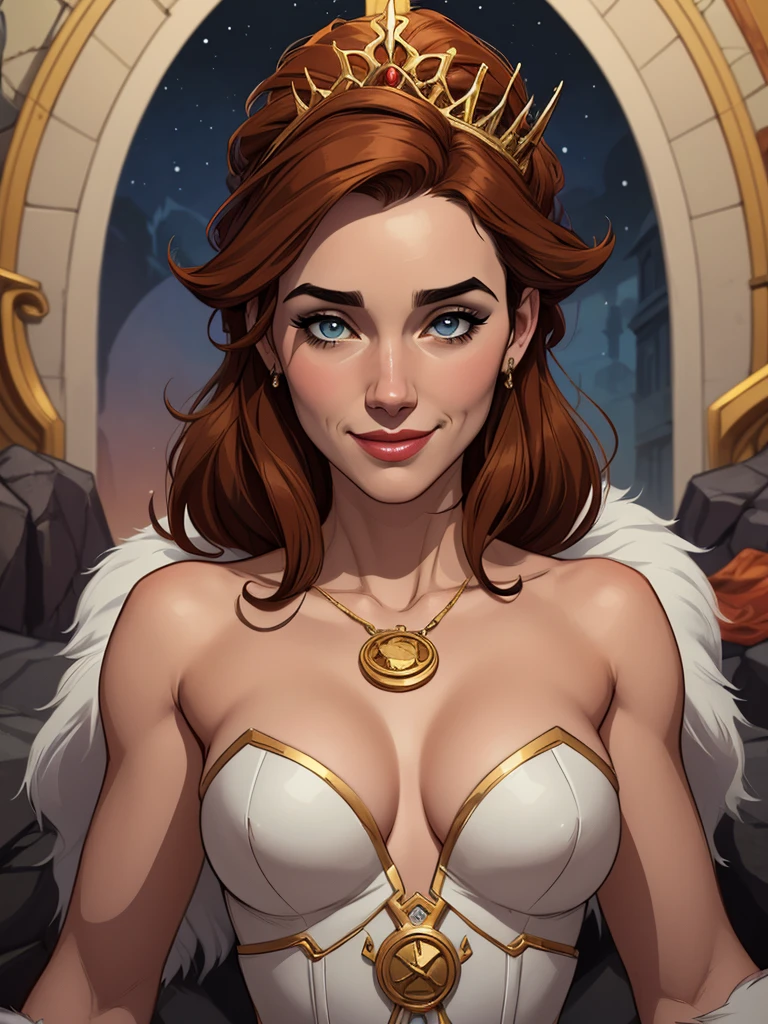 Personagem mulher estilo atompunk Fiona rainha Anna de Arendelle com marcas de guerras Imagem de desenho animado de uma mulher .Ilustra??o estilo desenho animado, estilo de arte dos desenhos animados, estilo de arte dos desenhos animados, digital illustration style, estilo atompunk design de personagens altamente detalhado, arte digital detalhada coragem, Forest fan art, Design de personagens de retrato, beautiful digital illustration, retrato de alta qualidade, Arte em quadrinhos, mulher jovem cabelo com transas lindas . Queen Anna of ArendelleBeautiful lined eyes Medium large bust and wonderful sexy clothes. image expression of sexual desire from waist to head illustration Queen Anne of Arendelle atompunk style Fallout 4 style pose playboy magazine sensual witch Character cartoon style facial expression happy beautiful smile and six medium small portrait mode waist up with lots of gold around her other stones precious portrait mode waist up queen of the south Jennifer Connelly GTA scenery dominatrix gold coins chest with jewelry with her boyfriend, um homem com barba preta, armado com um estilo militar,