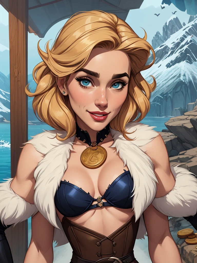 (1 Woman skiing), (naked with a sexy leather string ), snow moutain background , (slim body with perfect proportion ), (detailed faces with perfect proportions),(Naughty smile), (french faces style), (blond hair with red strandsand and complex hairdressing) , (Beautiful Naughty light blue eyes) , (big breasts) , masterpiece, realistic realism, warm light, amazing beauty, top model, sexy pose,gorgeous, realistic white skin details