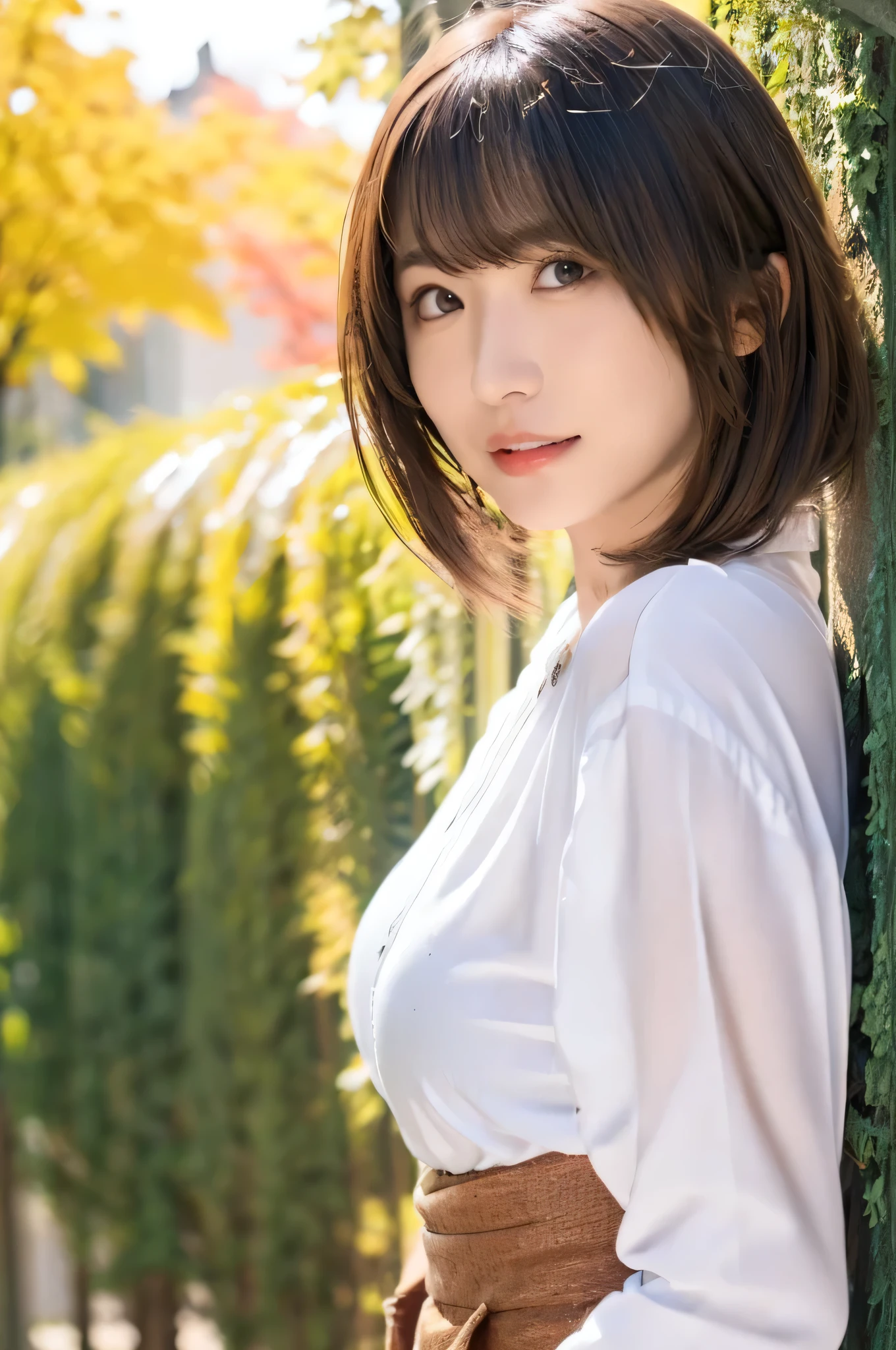 (RAW shooting:1.3)、(Photorealistic:1.3)、(masterpiece:1.3)、(highest quality:1.3)、Super detailed、High resolution、(Depth of written boundary)、(Detailed eyes)、(Detailed facial features)、(Detailed fingers)、(Detailed clothing features)、High resolution、8k、Skin Tightening、(Glowing Skin)、Landscape Gestic、1 housewife、Japanese、Age 35、(Brown Hair)、(Medium Short Hair:1.5)、(Straight hair:1.3)、Hair blowing in the wind、avert your eyes、(Cowboy Shot:1.3)、(Dynamic pose)、(Smile)、blouse、Wide leg pants、Rich milk、Lens flare、Shining with colored light、Fantastic lighting、Forest rays、(Daytime cityscape, Busy Street, Expressing the vibrant charm of a bustling metropolis under the sun.)、