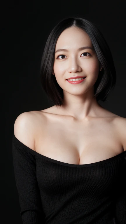 8K images, highest quality, masterpiece, Realistic, Realistic, High resolution, Ray Tracing, 1 sexy woman, Dark sweater, Shapely large breasts, Detailed skin texture, Shortcuts, Straight hair, (View your viewers)、Erotic smile、Protruding nipples、White panties