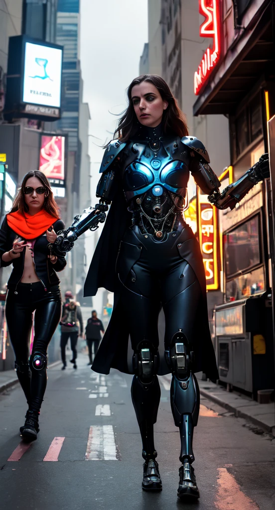 Here is a short story that focuses on the relationship between female and male cyborgs:

In a dystopian, neon-lit metropolis of the future, Amanda, a metal-framed cyborg beneath her skin, wandered the streets in search of her destiny. Her mechanical limbs glittered under the lights of the city's signage, giving her a menacing yet mesmerizing appearance. 

One day she met Max, a cyborg like herself, with eyes skillfully embedded in his cybernetic face. A dialog ensued between them, full of distrust and wariness inherent in their artificial natures. But gradually, under the influence of an inevitable attraction, they began to blur the boundaries between the human and the mechanical, realizing that their relationship could become something more.

Going through endless trials and obstacles, prepared for them by the world, where technology dominated over nature, Amanda and Max learned to trust each other, discovering new facets of themselves, inaccessible to ordinary people. Their union grew stronger and stronger, as if they were two halves of the same whole, perfectly complementing each other.

Together they challenged the cruel reality, in which the mechanical outnumbered the organic, and believed that their love could overcome any obstacles erected by this cold, ruthless world.