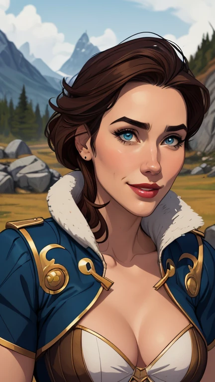 Personagem mulher estilo atompunk Fiona rainha Anna de Arendelle com marcas de guerras Imagem de desenho animado de uma mulher .Ilustra??o estilo desenho animado, estilo de arte dos desenhos animados, estilo de arte dos desenhos animados, digital illustration style, estilo atompunk design de personagens altamente detalhado, arte digital detalhada coragem, Forest fan art, Design de personagens de retrato, beautiful digital illustration, retrato de alta qualidade, Arte em quadrinhos, mulher jovem cabelo com transas lindas . Queen Anna of ArendelleBeautiful lined eyes Medium large bust and wonderful sexy clothes. image expression of sexual desire from waist to head illustration Queen Anne of Arendelle atompunk style Fallout 4 style pose playboy magazine sensual witch Character cartoon style facial expression happy beautiful smile and six medium small portrait mode waist up with lots of gold around her other stones portrait precious mode waist up queen of the south Jennifer Connelly GTA scenery dominatrix gold coins chest with jewelry with her boyfriend, um homem com barba preta, armado com um estilo militar,