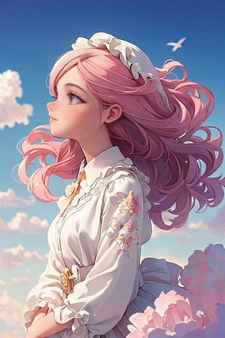( Extremely detailed, Best details, Official Art, Beauty and aesthetics: 1.2), Depth of written border, composition, whole body, (a bit), (Beautiful and detailed: 1.3), (wonderful:1), Colorful clouds blurred background,1girl,