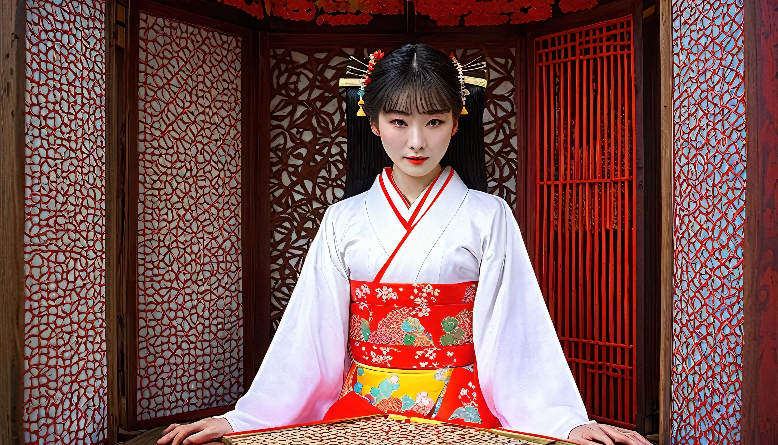 young、God-like、Shrine maiden、Japanese、20th Generation、Fortune teller style、colorful、gorgeous