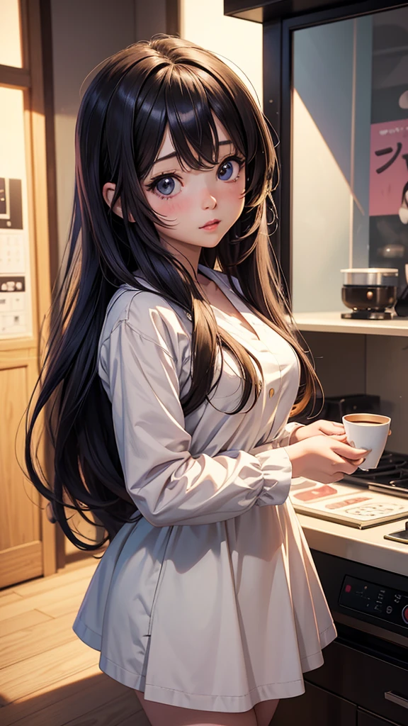 anime girl in real life, realistic young anime girl, portrait of cute anime girl, cute natural anime face, kawaii realistic portrait, realistic anime 3 d style, cute kawaii girl, attractive anime girl, photorealistic anime, mysterious coffee shop girl, young anime girl, cute anime girl, anime girl with long hair, serving people