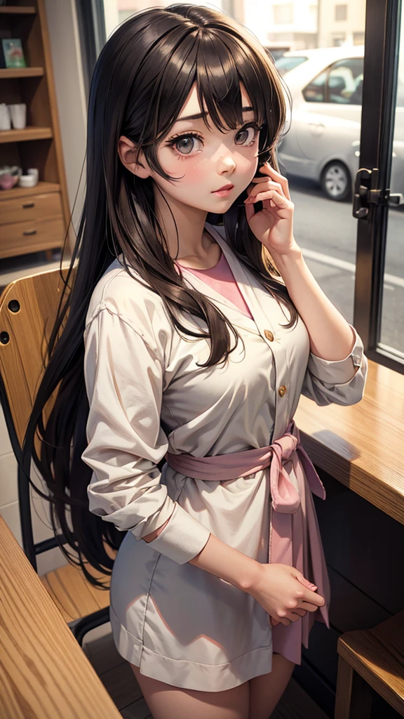 anime girl in real life, realistic young anime girl, portrait of cute anime girl, cute natural anime face, kawaii realistic portrait, realistic anime 3 d style, cute kawaii girl, attractive anime girl, photorealistic anime, mysterious coffee shop girl, young anime girl, cute anime girl, anime girl with long hair, serving people
