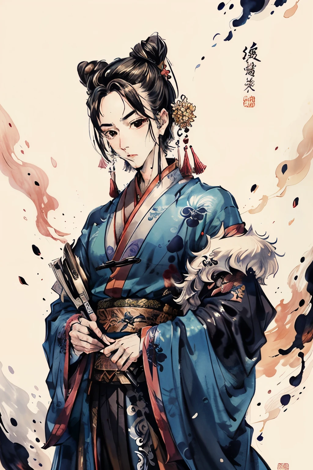 Chinese style ink painting men's ancient costume