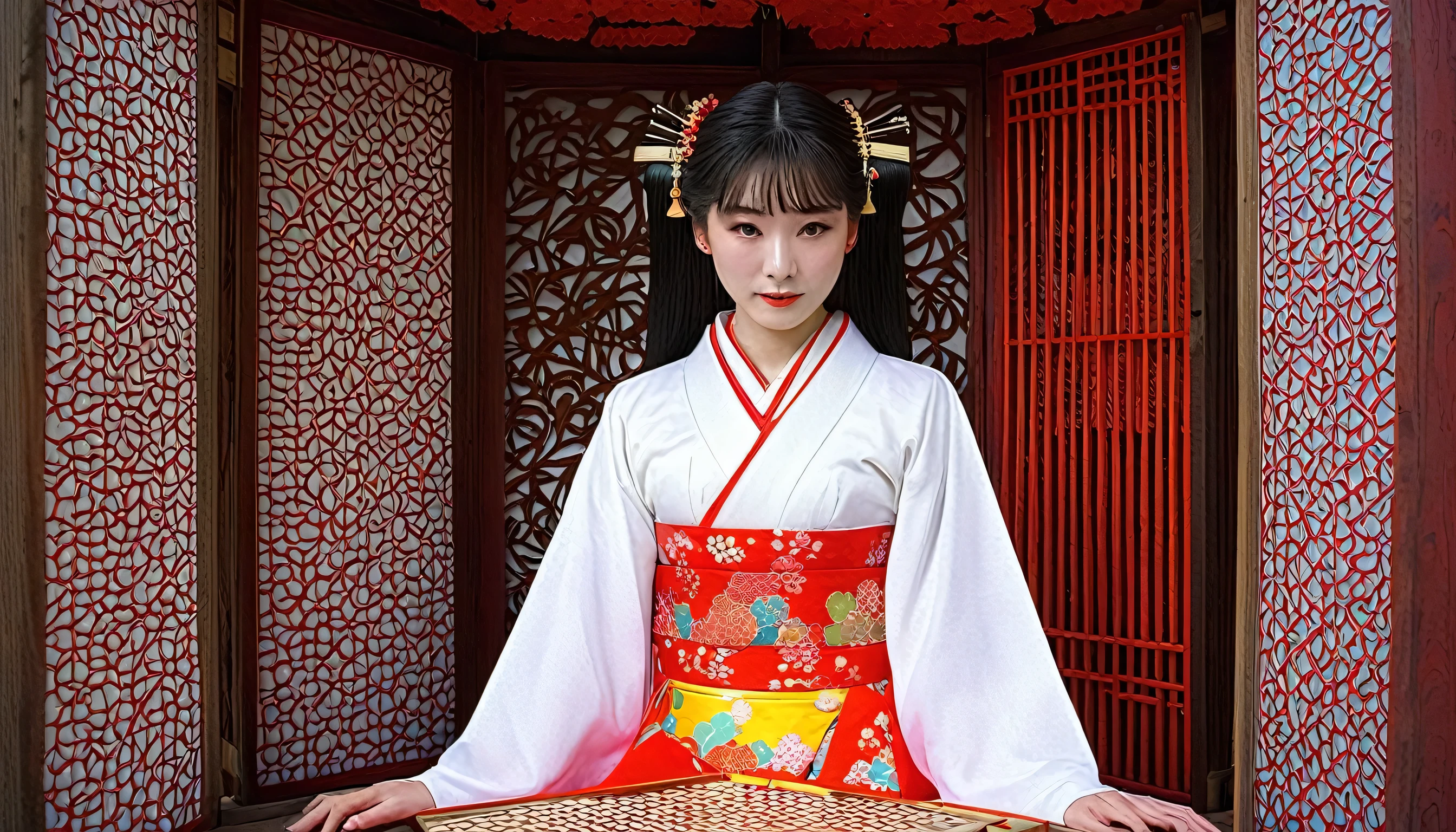 young、God-like、Shrine maiden、Japanese、20th Generation、Fortune teller style、colorful、gorgeous、cute