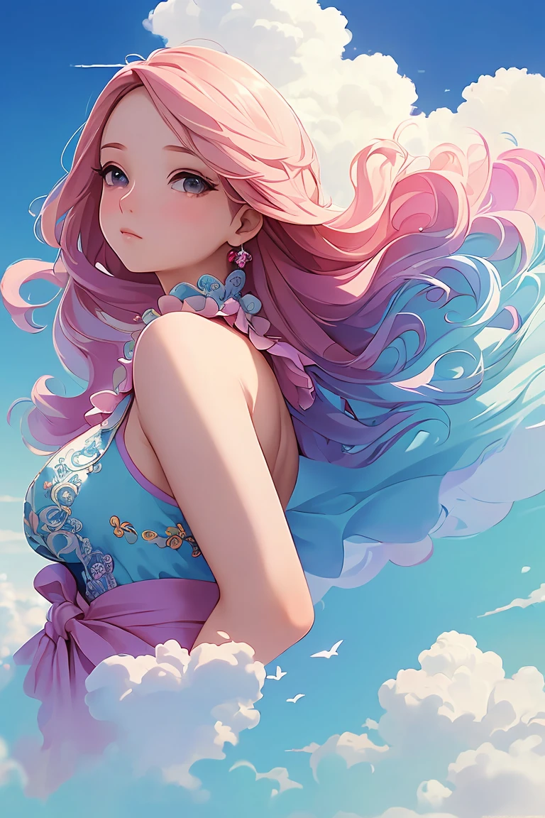 ( Extremely detailed, Best details, Official Art, Beauty and aesthetics: 1.2), Depth of written border, composition, whole body, (a bit), (Beautiful and detailed: 1.3), (wonderful:1), Colorful clouds blurred background,1girl,