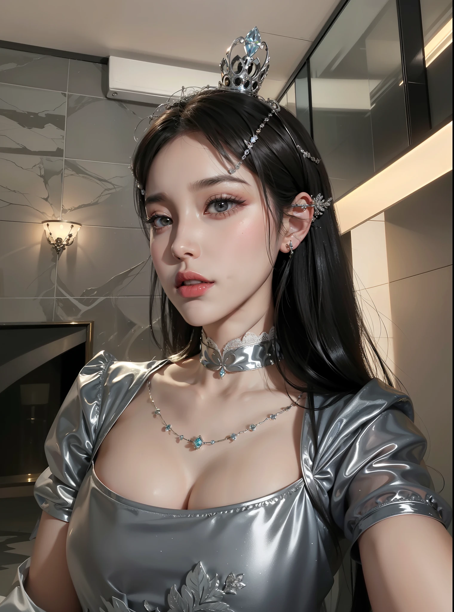 Royal princess,Exquisite eyes,Frozen queen,Put the crown on your head,Detailed facial expressions body,Tall and big,Glamorous characters,Leg length,4K,HD,Sensual,White translucent lace,白皙The whole picture,Little cherry mouth,Beautiful and cute,The whole picture,Glossy Gel Coat,Wear a gorgeous dress,