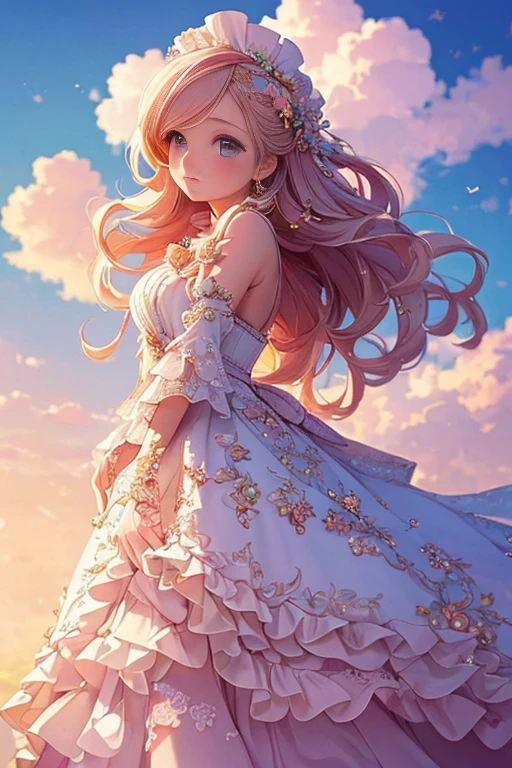 ( Extremely detailed, Best details, Official Art, Beauty and aesthetics: 1.2), Depth of written border, composition, whole body, (a bit), (Beautiful and detailed: 1.3), (wonderful:1), Colorful clouds blurred background,1girl,