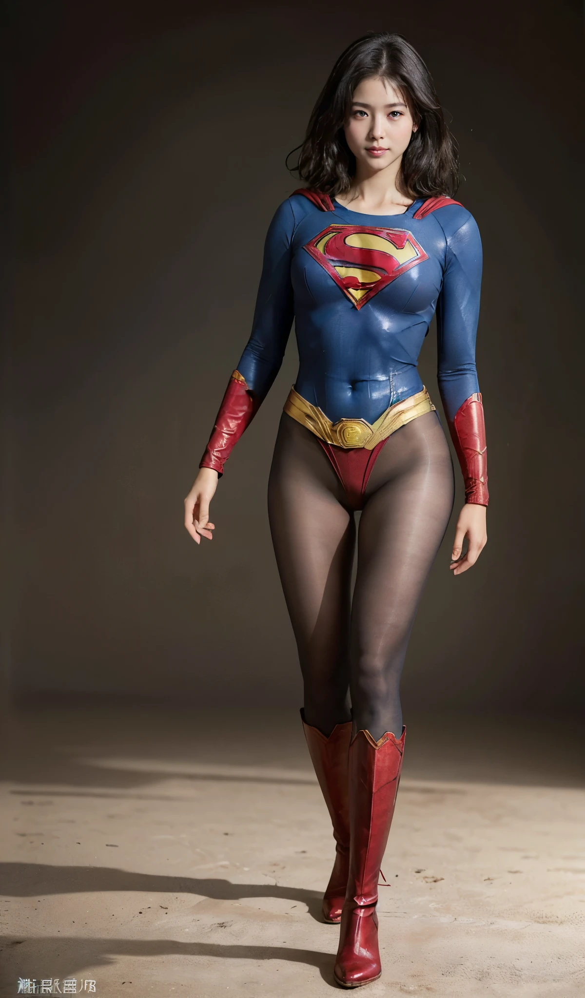 No background、(((Beautiful legs in black tights.)))、(((Legally express the beauty of your smile)))、((((Make the most of your original images)))、(((Supergirl Costume)))、(((Beautiful boyish short hairstyle)))、(((suffering)))、(((Please wear black tights....、Wear red boots)))、((Best image quality、8k))、((highest quality、8k、masterpiece:1.3))、(((Preserve background )))、Sharp focus:1.2、Beautiful woman with perfect figure:1.4、Slim Abs:1.2、Wet body:1.5、Highly detailed face and skin texture、8k