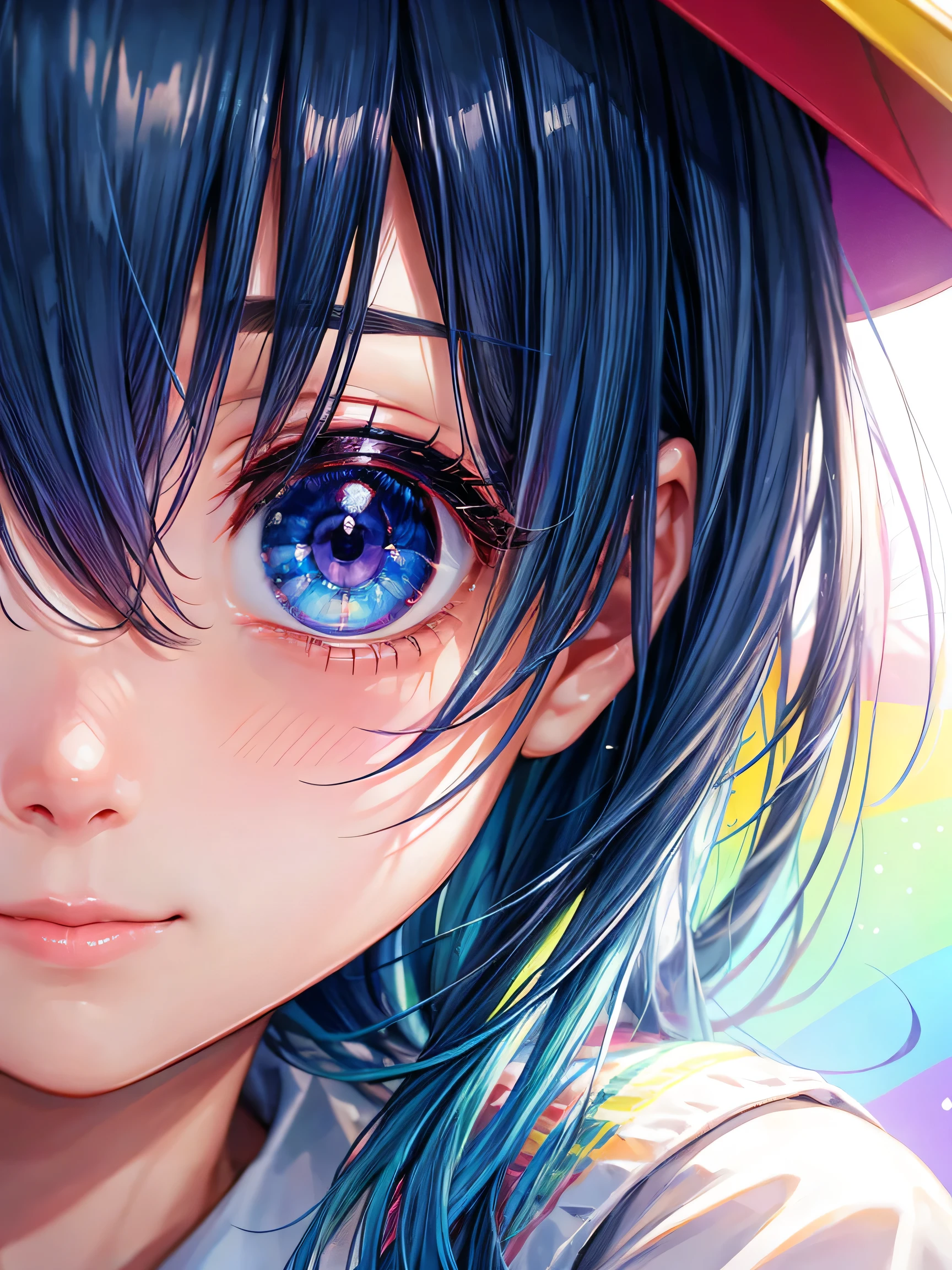 Rainbow Eyes、Elementary school girl、Close-up of face、cute、Laughter、masterpiece、vivid、Eye emphasis