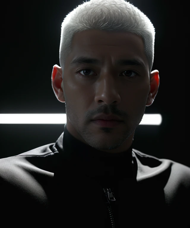 (8k, RAW Photos, highest quality,High resolution, masterpiece: 1.2). (Realistic, Realistic: 1.37),((Light on face:1.2)),((Cinema Lighting:1.2)),(Photorealism:1.4),(Real Image),(Photographic images),40 years old,(male:1.3), (High Top Fade:1.4), Dark Theme, Calm tone, Calm colors, High Contrast, (Natural skin texture, Hyperrealism, Soft Light, sharp),(Black suit)