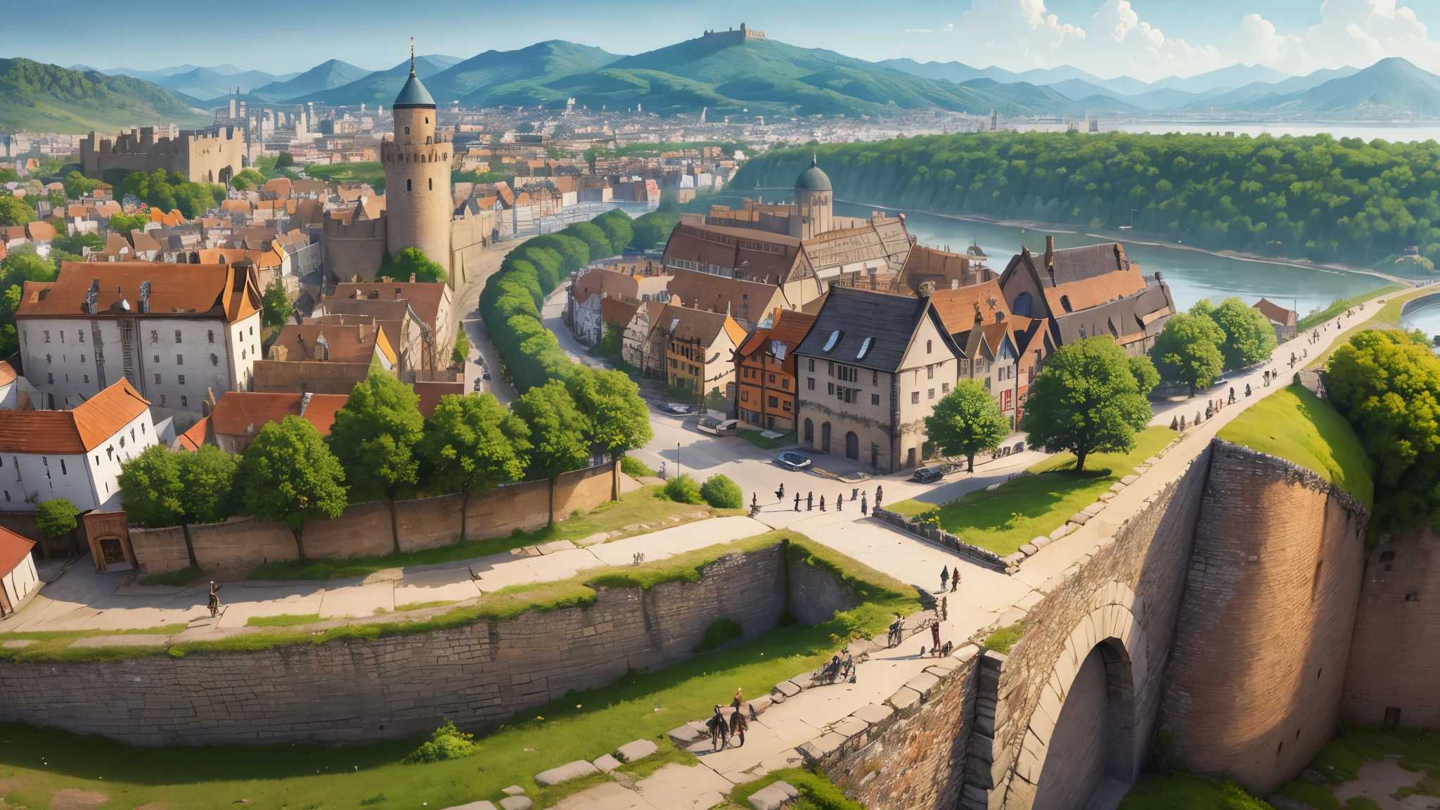 Different world,town,Citizens,Sword and Sorcery,City Wall,Houses vary