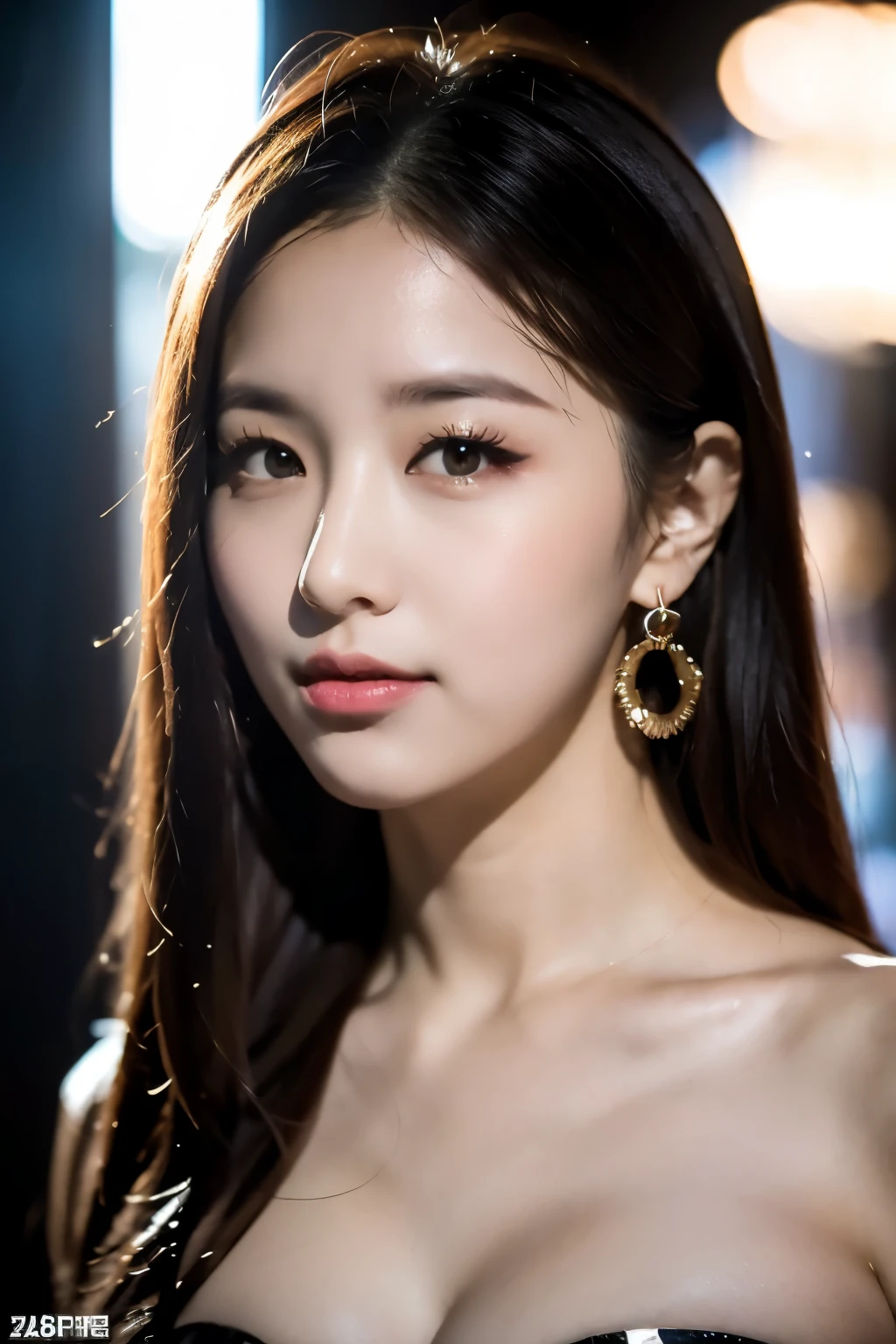 (8k, RAW Photos, Realistic:1.25) ,( Lip gloss, eyelash, Shiny surface, Glowing Skin, highest quality, Ultra-high resolution, Depth of written boundary, chromatic aberration, Caustics, Wide lighting, Natural Shading,K-Pop Idols) She gazes upon the viewer with a calm, goddess-like happiness.,