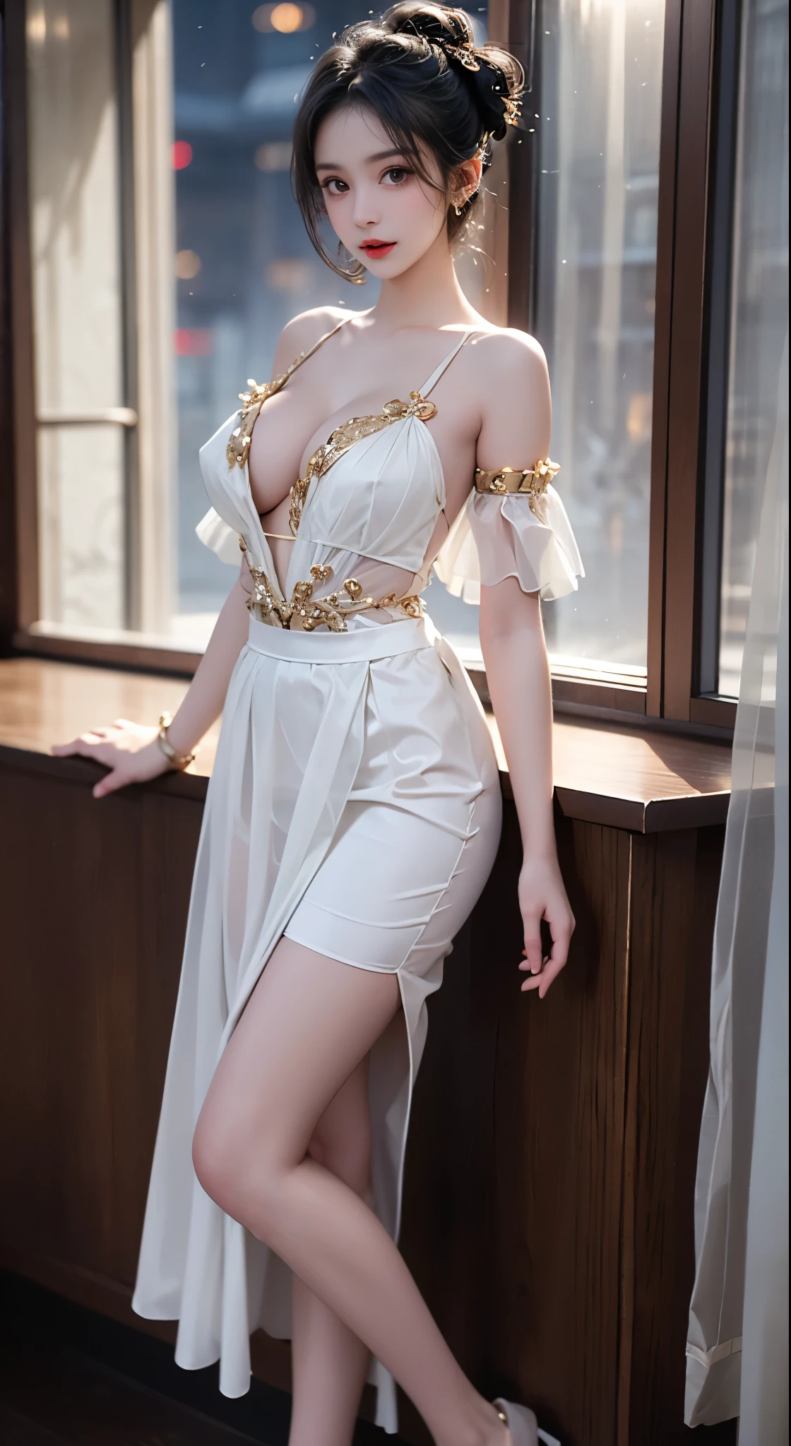 Sweet girl clothes10,korean dress, ((Bare shoulders)), ((Full breasts)), ((The skirt is short)), ((Sexy legs)), ((whole body)), Practical, Fashion girl, Red lips, Mature women, Exquisite makeup, big eyes, beautiful, (best quality, masterpiece:1.2), The right hand, The right hand指, Anatomically correct, Ultra Detailed, (Practical:1.37), ((Random scenes, Random shooting angles)), ((Sexy long legs)), Young and energetic, Charming model, (Delicateeyes, Delicate lips), Show a bright smile, Create stunning girl images, warm color, Very high color saturation, Official Art, Extremely detailed CG, Unity 8K Wallpaper, (High Dynamic Range :1.4), (Movie atmosphere),(Soft colors), (Natural skin texture, ultra-Practical, Soft Light, sharp),(Very detailed), night, moonlight
