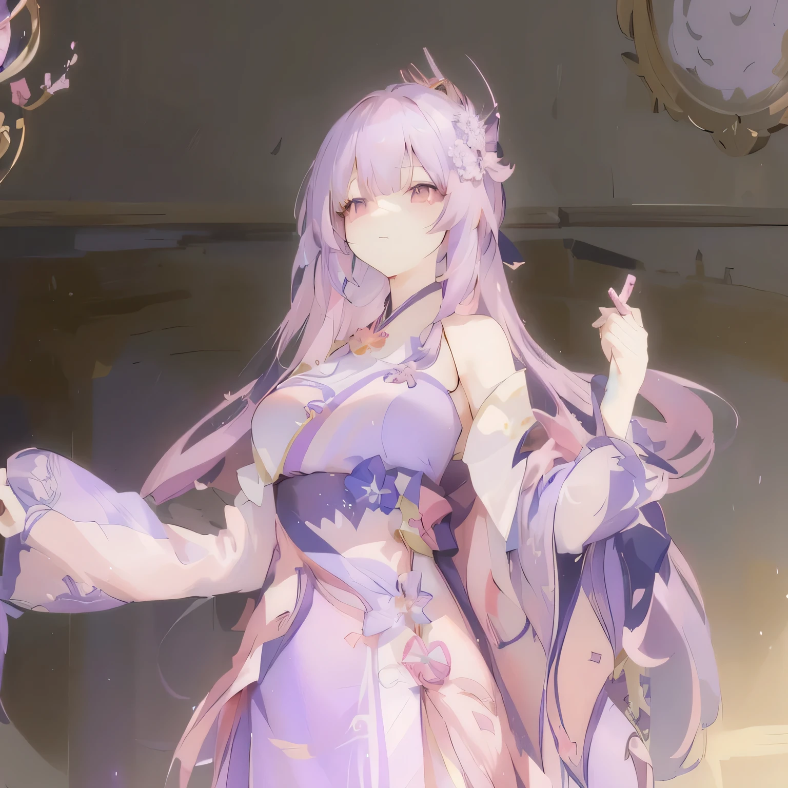 Wearing a purple dress、Cartoon image of a woman holding a pink umbrella, ayaka Genshin Impact impact, keqing from Genshin Impact impact, zhongli from Genshin Impact impact, guweiz, Genshin Impact impact character, ((beautiful fantasy queen)), ayaka game Genshin Impact impact, Genshin Impact, ((Wearing noble robes)), Flowing Magic Robe