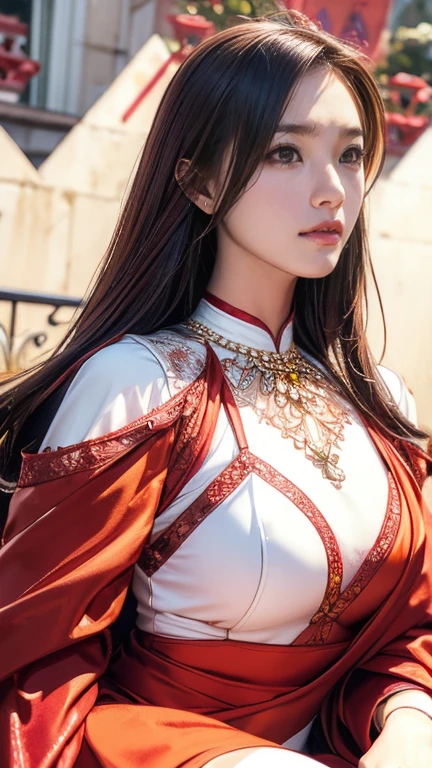 Beautiful girl: Asia, siêu dễ thương;
age: from 18-20 years old;
hair: copper orange color, smooth, lung linh dưới sunlight, detail;
skin: milk white, rosy and flawless;
eye: jet black, sexy, trong trẻo, siêu detail, charming, trang điểm high solution, true, attract viewers;
mí eye: delicate, Perfect Beauty;
eyebrow: cong, high solution;
Face: beautiful, pure, like a fairy, Gentle makeup, lovely, Perfect balance, đẹp đến từng detail;
nose: xinh, cao;
cheekbone: prominent;
lip: charming, light red lipstick, son bóng lovely;
răng: illustrious, Lily-white;
Charming smile, Show off your bright white teeth;
ngực: full, Deep chest slit, ((căng)), clothing lót chật, pointed nipples;
clothing ngực: bright red, Rent vàng, metal, silver mesh;
underwear: red lace, viền metal, tight;
Body shape: full, charming, full of youth;
accessory: ruby necklace, bông tai ruby, hình xăm;
clothing: silk fabric, White, piercing;
dress: tight, piercing, Rent, thin, hở hang;
Fashion style: high class female, Modern 2024, luxurious;
Image quality: non-NSFW, 8K CG HD, high solution, Super nice graphics, professional, detail, colourful, ultrafine, advanced techniques, RAW true;
light: luxurious, complex color combinations, black gold rays;
sunlight: twinkle, illuminate the girl's body;
backdrop: street, light rực rỡ;
Girl pose: ((ngồi)), ((legs spread wide)), Focus on the groin.