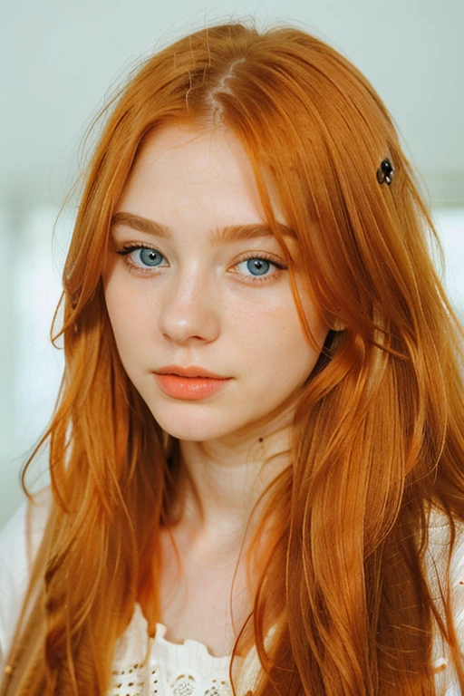 solo, very detailed, detailed face, very long hair, picture of a beautiful young woman, dasha_taran, sfw, ((natural orange hair)), beautiful natural blue eyes