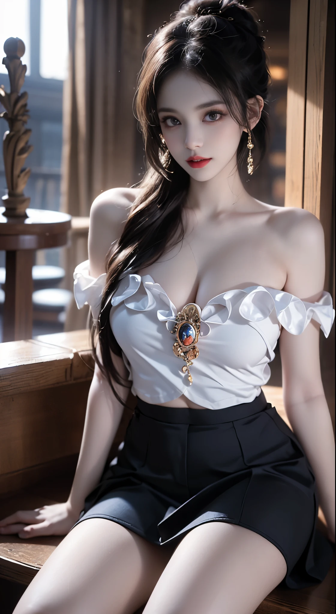 Special clothes34,bare shoulders,shirt, ((Bare shoulders)), ((Full breasts)), ((The skirt is short)), ((Sexy legs)), ((whole body)), Practical, Fashion girl, Red lips, Mature women, Exquisite makeup, big eyes, beautiful, (best quality, masterpiece:1.2), The right hand, The right hand指, Anatomically correct, Ultra Detailed, (Practical:1.37), ((Random scenes, Random shooting angles)), ((Sexy long legs)), Young and energetic, Charming model, (Delicateeyes, Delicate lips), Show a bright smile, Create stunning girl images, warm color, Very high color saturation, Official Art, Extremely detailed CG, Unity 8K Wallpaper, (High Dynamic Range :1.4), (Movie atmosphere),(Soft colors), (Natural skin texture, ultra-Practical, Soft Light, sharp),(Very detailed), night, moonlight