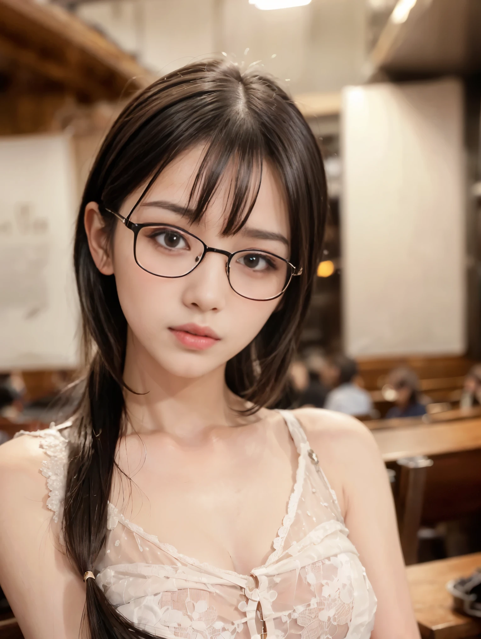 ((artwork、highest quality、Very detailed、High resolution、Realistic、Sharp focus、Cinema Lighting))、(1 girl)、one-shot, Not a failure、Beautiful Face、Realistic Face、(Black Hair、Boys Short Hair、Cut Style、cut out)、Beautiful hairstyle、Realistic eyes、Beautiful and beautiful eyes、Realistic Skin、Beautiful Skin、Capue Organized、charm、Golden Ratio、Glasses
