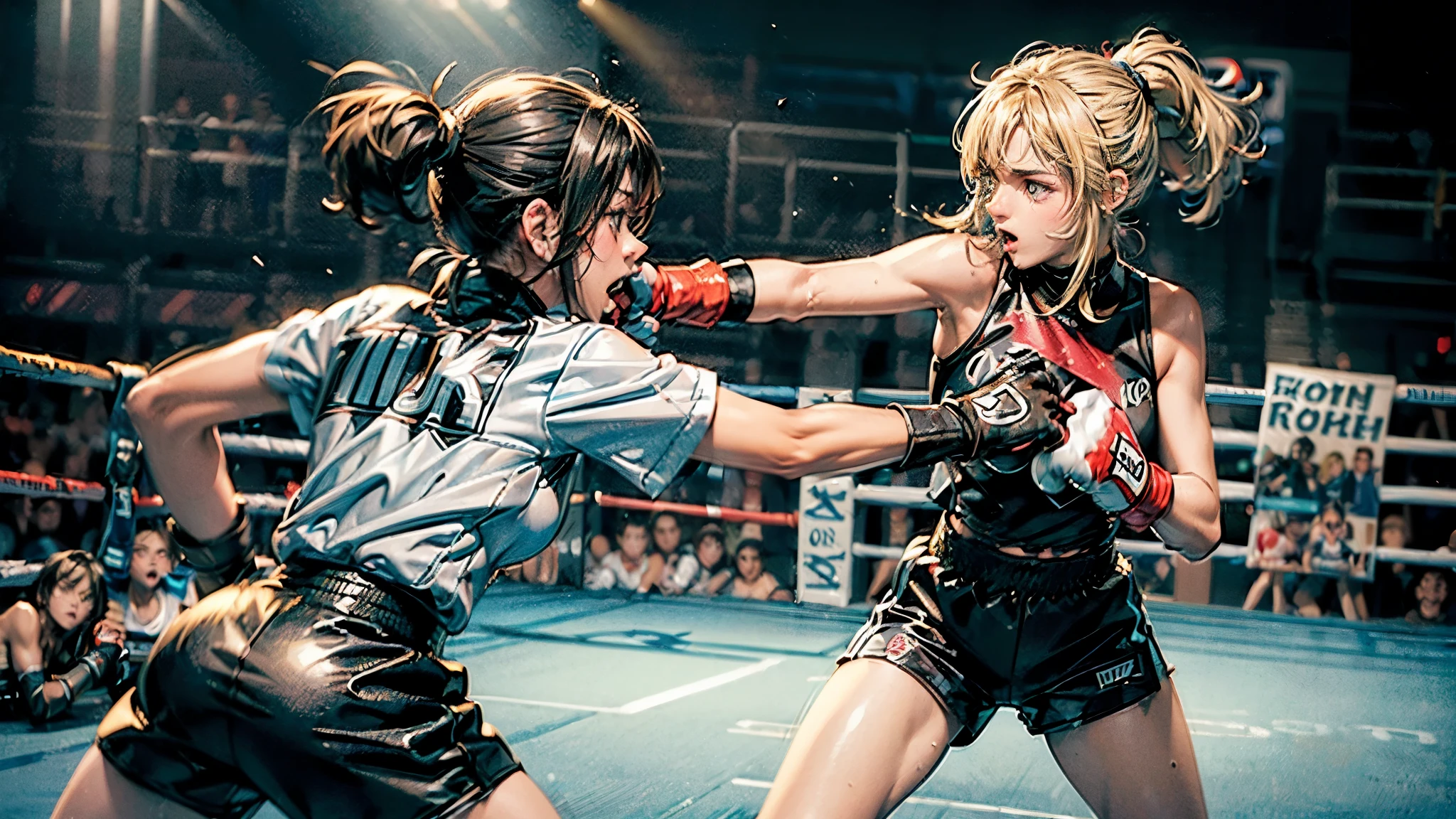 試合中のボクシングリングにいる女性ボクサー - SeaArt AI