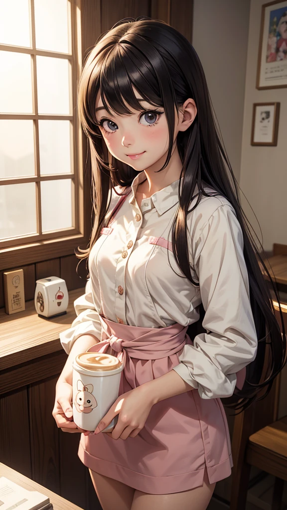 anime girl in real life, realistic young anime girl, portrait of cute anime girl, cute natural anime face, kawaii realistic portrait, realistic anime 3 d style, cute kawaii girl, attractive anime girl, photorealistic anime, mysterious coffee shop girl, young anime girl, cute anime girl, anime girl with long hair, smile,