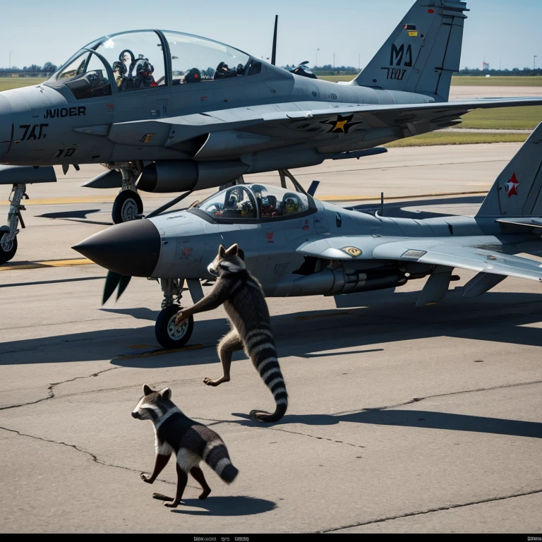 Racoon mixed with a combat plane