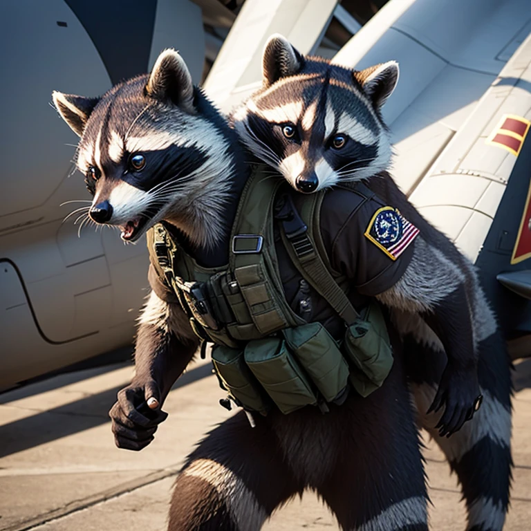 Racoon mixed with a combat plane