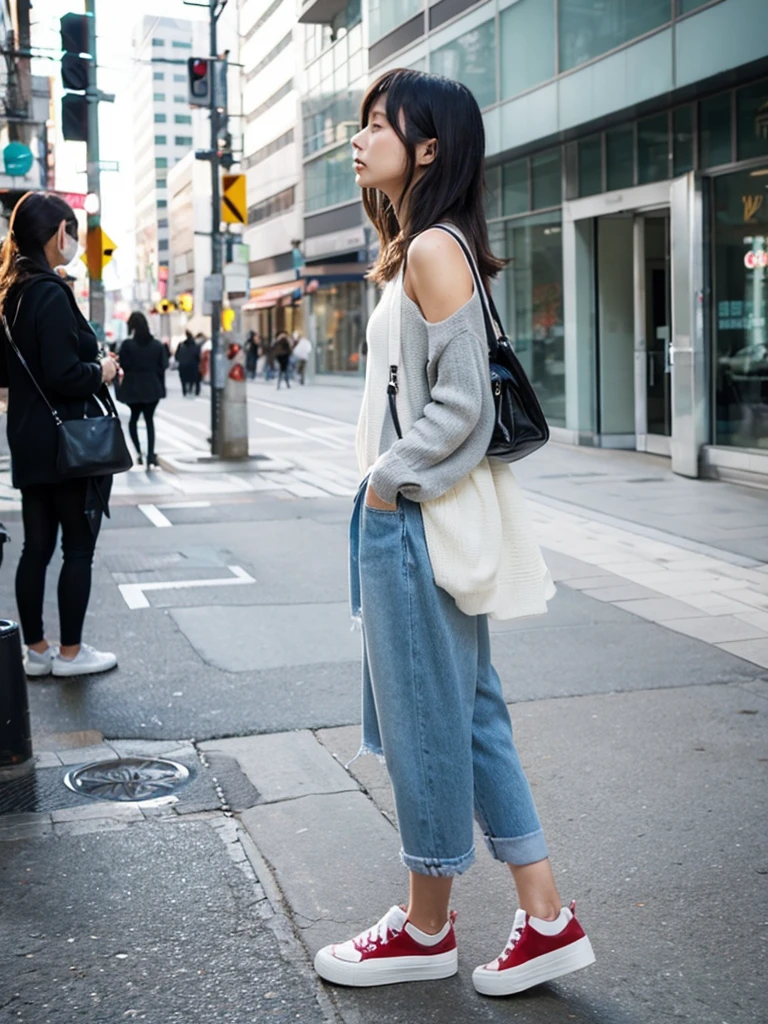 Japanese, female, alone, whole body,
Fashionable,
walking,
Photo from the side