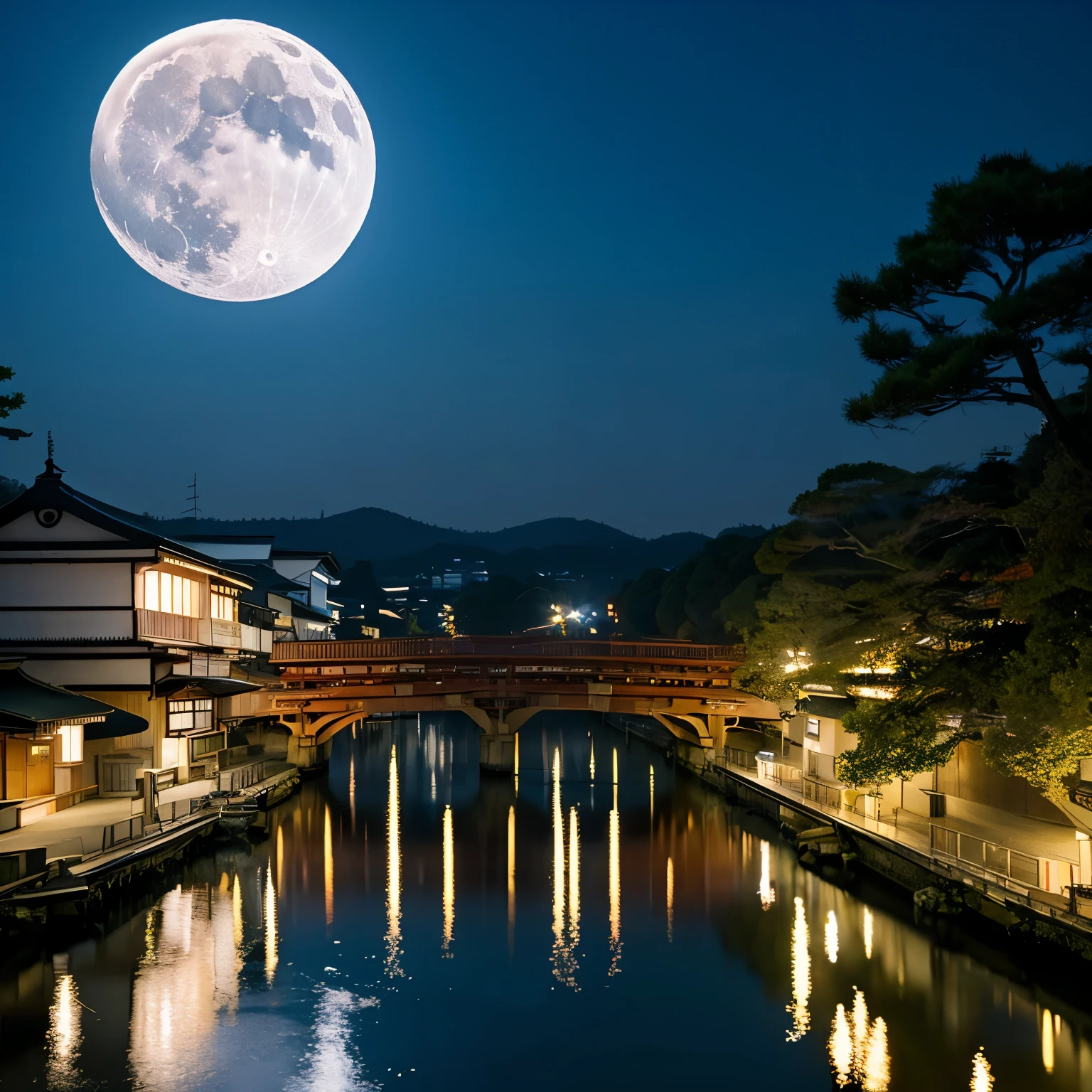 Kyoto Togetsukyo Bridge，Full moon night，