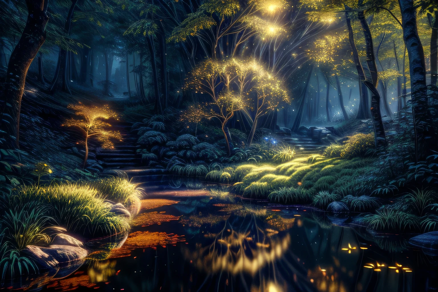 A masterpiece, the best quality, stunning reflections, the best reflections ever. (very detailed CG unity 8k wallpapers), (best quality), (best illustrations), (best shadows), forest theme with natural elements. Tall trees, quiet streams, small glowing mushrooms surrounded by delicate leaves and branches, with fireflies and glowing particle effects,, (natural elements), (jungle theme), (leaves), (twigs), (fireflies), butterflies, (delicate leaves), (glow), (particle effects). , Isometric 3D, Octane Rendering, Ray Traced, Super Detailed