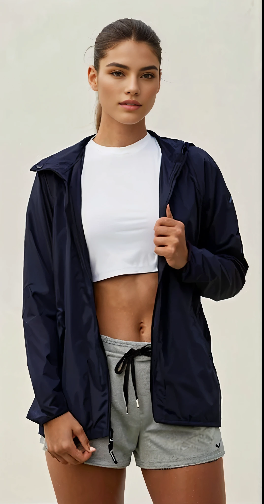 a woman in a white top and black jaqueta posing for a picture, jaqueta over bare torso, roupas esportivas, roupas esportivas, sports jaqueta, marinha, short jaqueta, Usando equipamento de fitness, open jaqueta, wearing jaqueta, imagem de perfil, 2 modelo feminino de 4 anos, in tennis coat, blue jaqueta, jaqueta, vestindo um agasalho, cropped shirt with jaqueta