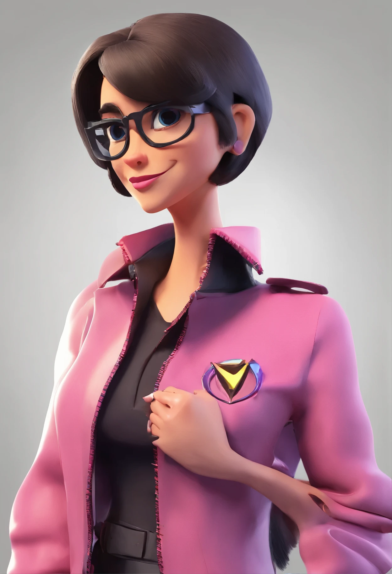 Cartoon character of a woman in black glasses and pink shirt, animation character, Caractere estilizado, animation style rendering, 3D estilizado, Arnold Maya rendering, Stylized 3D rendering, toon render screenshot, Personagem 3D, Personagem 3D, Stylized 3D rendering, 3D character rendering, personagem de desenho animado, Personagem de close up, Pose de personagem, (Estilo Pixar) (parte mestre:1.2) (Bokeh) (melhor qualidade) (pele detalhada) (textura detalhada) (8k) (argila) (cinematic lighting) (sharp focus