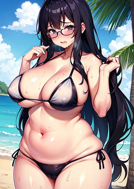 Big Breasts,Plump,Swimwear,Sweaty,blush,cry,Drooling,anime,Glasses