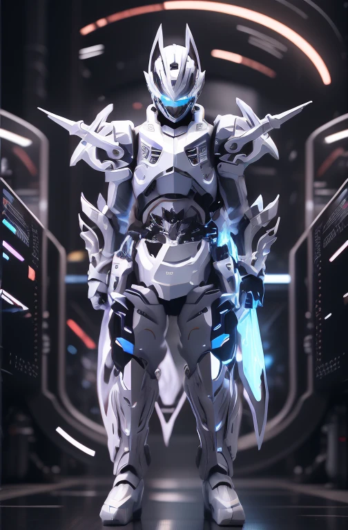 Change the color to Platinum to Platinum to White（Ensure its layering and armor texture，Platinum is the main color,Full Platinum，maintain shape，Please help to improve the layering）