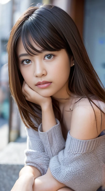 (8K, Raw photography, top-quality, ​masterpiece: 1.2), ​masterpiece, Super Detail, 超A high resolution, (Realistic and realistic photos: 1.37), high-definition RAW color photography, extremely delicate and beautiful, ighly detailed, 8K Wallpaper, astonishing, detaileds, extremely detailed eye, highlydetailed skin, extremely detailed fingers, highly detailed nose, highly detail mouth, perfect anatomia,1girl in, Off Shoulder Mini Sweater Dress, Blurry, Blurry background, Blurred foreground, blush, braid, depth of fields, eyebrows visible through hair, hair between eye, Indoors, Short hair, crouching down, Solo, window, sideways Facing、full body Esbian、Nogizaka Idol、Korean Idol、hposing Gravure Idol、actress、25-years old、tall、cafes、resturant、Italy、Americans、Australia,Korean Idol、Nogizaka Idol、actress、hposing Gravure Idol、