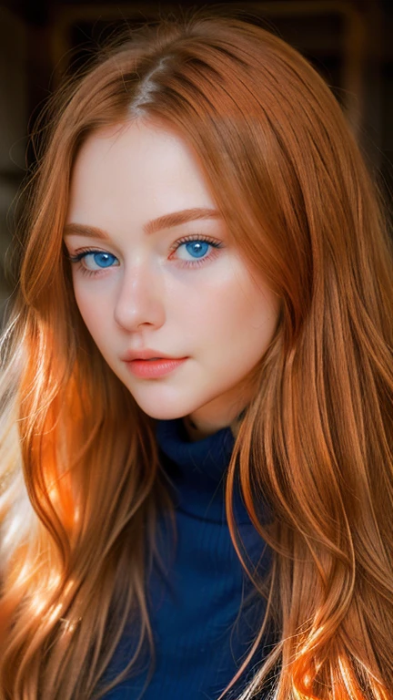 solo, very detailed, detailed face, very long hair, picture of a beautiful young woman, dasha_taran, sfw, ((natural orange hair)), beautiful natural blue eyes, High Definition RAW Photography, 16k photography, 