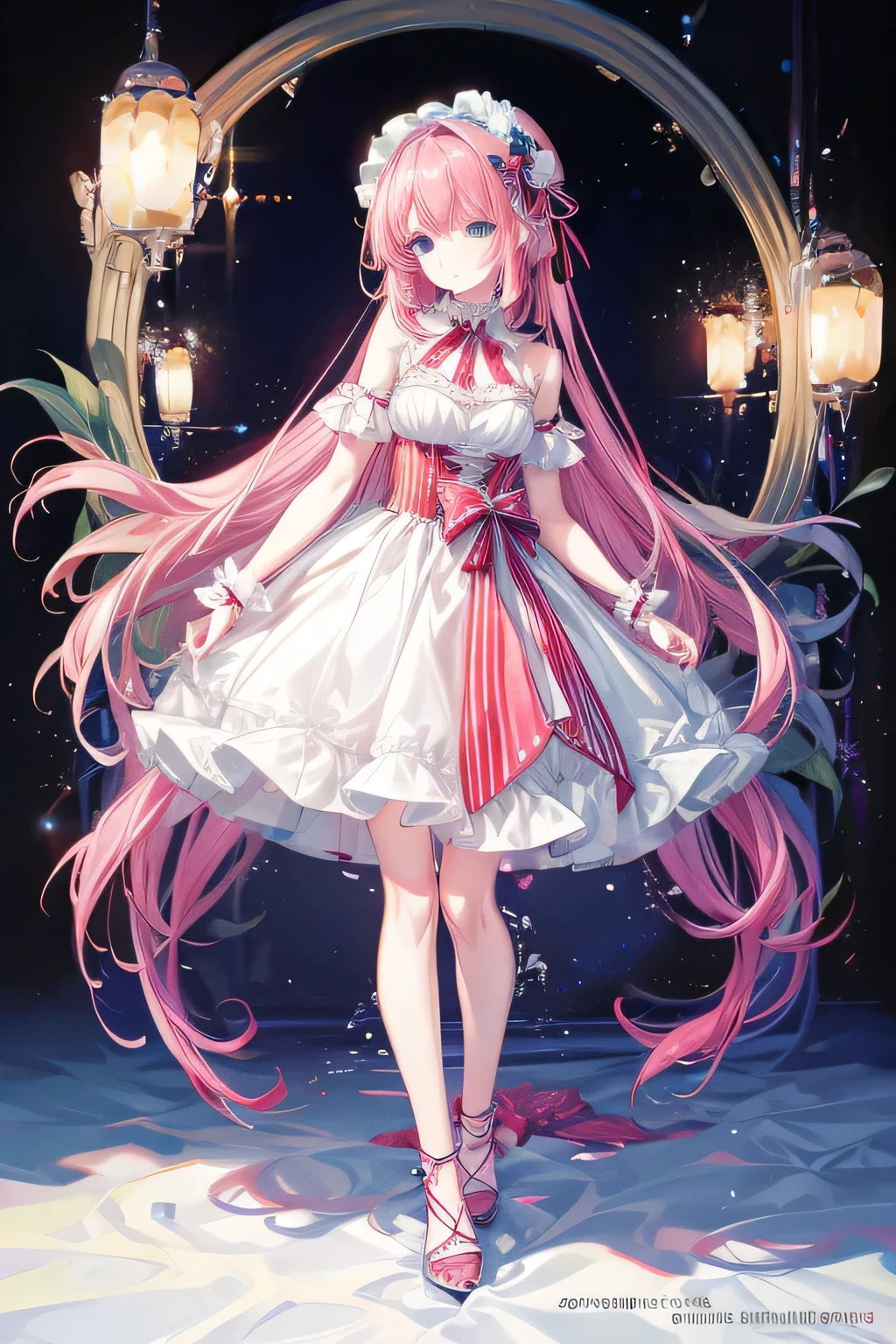 splash art anime changement, illustration, high detailed art officielwork, art officiel, lolita dress, full body stand painting, strawberry theme
