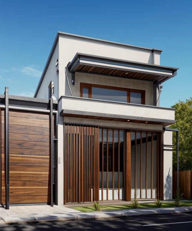 (masterpiece),(high quality), best quality, real,(realistic), super detailed, (full detail),(4k),8k,modern house exterior design,Modern architecture,Beautiful_sky,Day light, no_humans, outdoors,sky,tree,Garden flower front of building