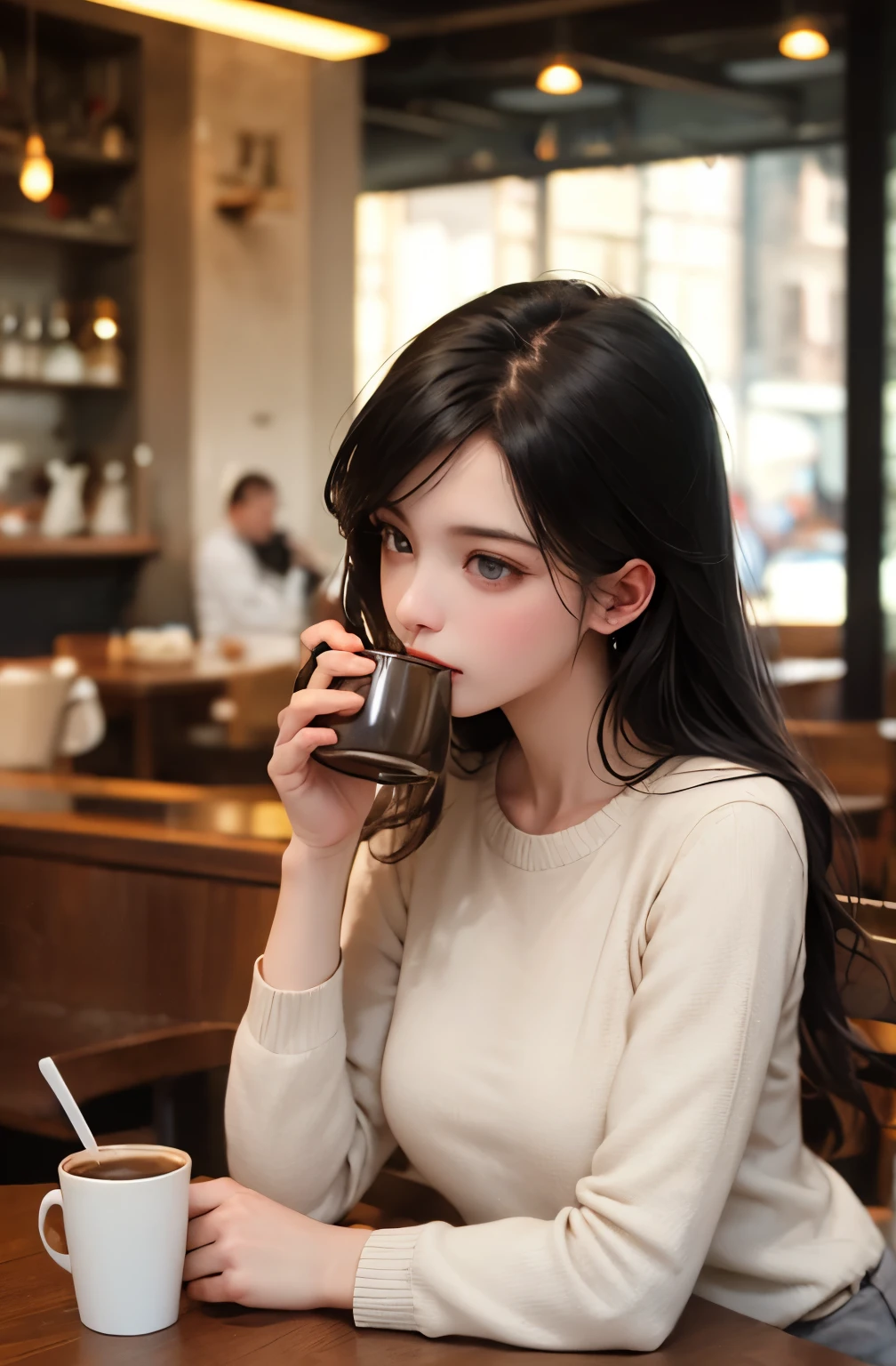 Beautiful woman drinking coffee in a cafe