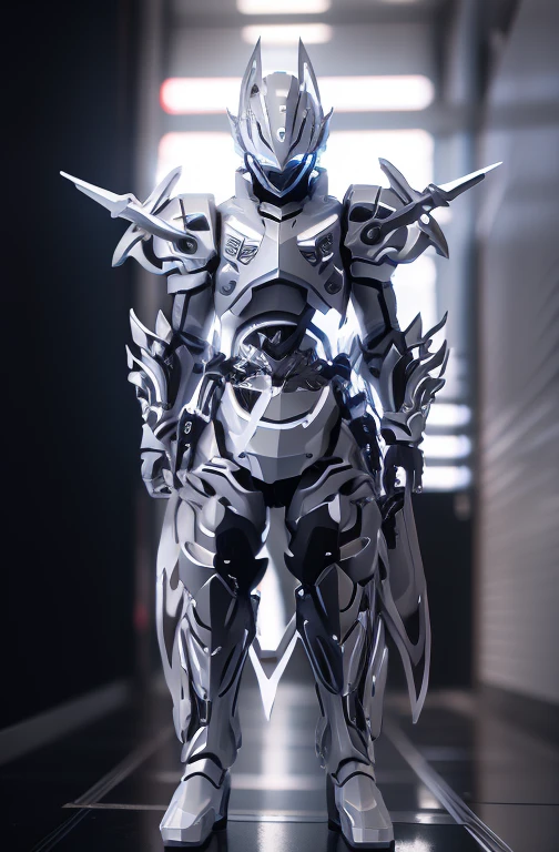 Change the color to Platinum to Platinum to White（Ensure its layering and armor texture，Platinum is the main color,Full Platinum，maintain shape，Please help to improve the layering）