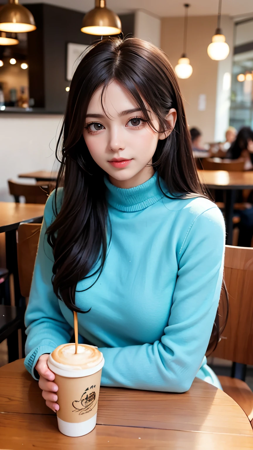 Beautiful woman drinking coffee in a cafe