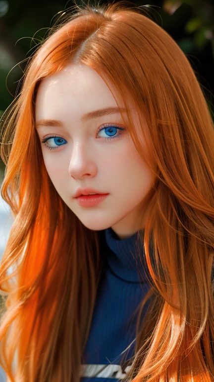 solo, very detailed, detailed face, very long hair, picture of a beautiful young woman, dasha_taran, sfw, ((natural orange hair)), beautiful natural blue eyes, High Definition RAW Photography, 16k photography,